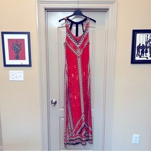 Vibrant Red Orange Body Con Maxi